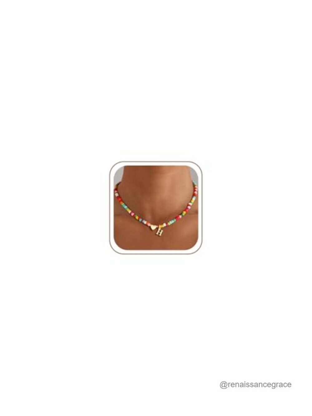 14K Gold Plated Initial Pendant Necklace with Colorful Beads